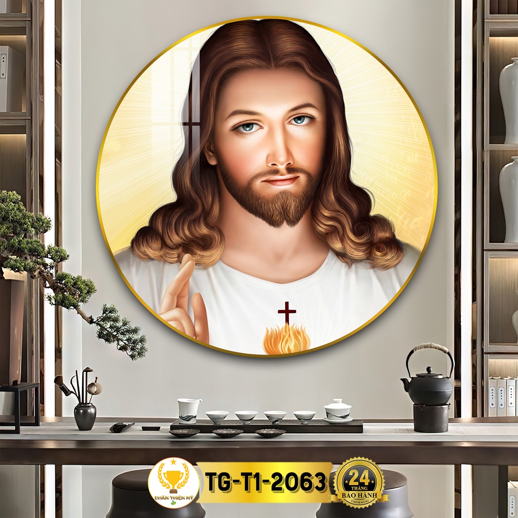 Tranh Tráng Gương Pha Lê Tròn CHÂN THIỆN MỸ, Tranh Công Giáo Treo Tường Chúa GiêSu TG-T1-2063