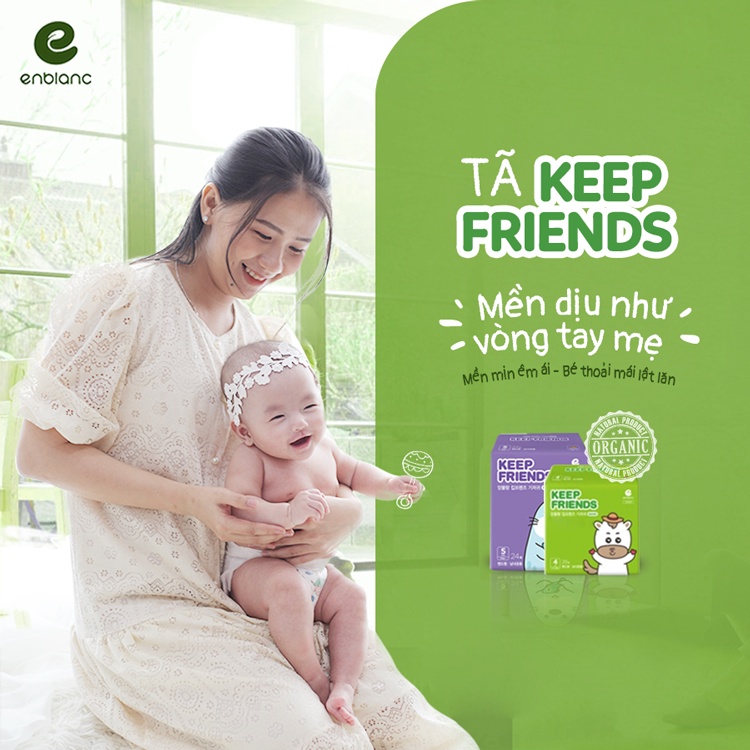 ( Tặng Thêm 1 Bịch ) Combo 10 Bịch Tã Quần Hàn Quốc Cho Bé Enblanc Keep Friends Size L,XL,XXL Mỏng Nhẹ, Khô Thoáng