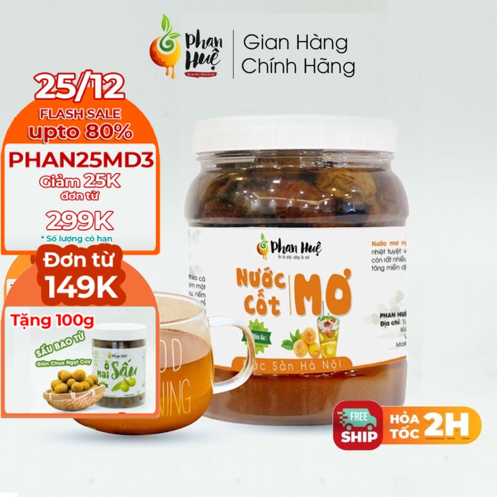 Nước cốt mơ ngâm đường chua ngọt Phan Huệ hộp 1Kg đặc sản Hà Nội