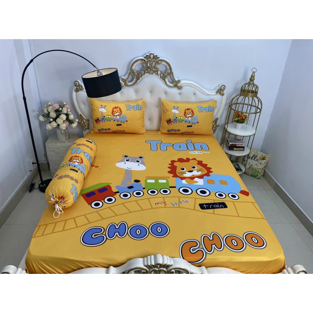 Bộ Ga giường Drap Thun Lạnh Ý 5D  họa tiết Hoạt hình cho bé, dễ thương