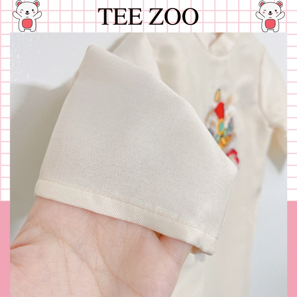 Áo dài cách tân bé trai Teezoo Áo dài bé trai thêu hình kỳ lân trước ngực để đón xuân, đi dự đám cưới AD09