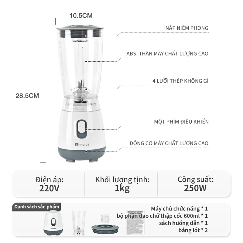 Máy xay sinh tố Simplus LLJH004  thiết kế cầm tay mini đa năng/ hỗ trợ sạc usb siêu tiện lợi