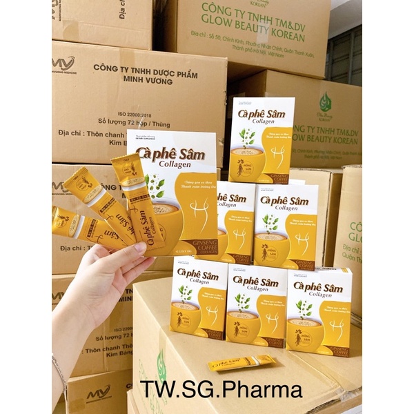 Cà Phê Sâm Collagen Giảm Mỡ Đẹp Da Chống Lão Hoá, Cân Bằng Nội Tiết Tố Hộp 12 gói.