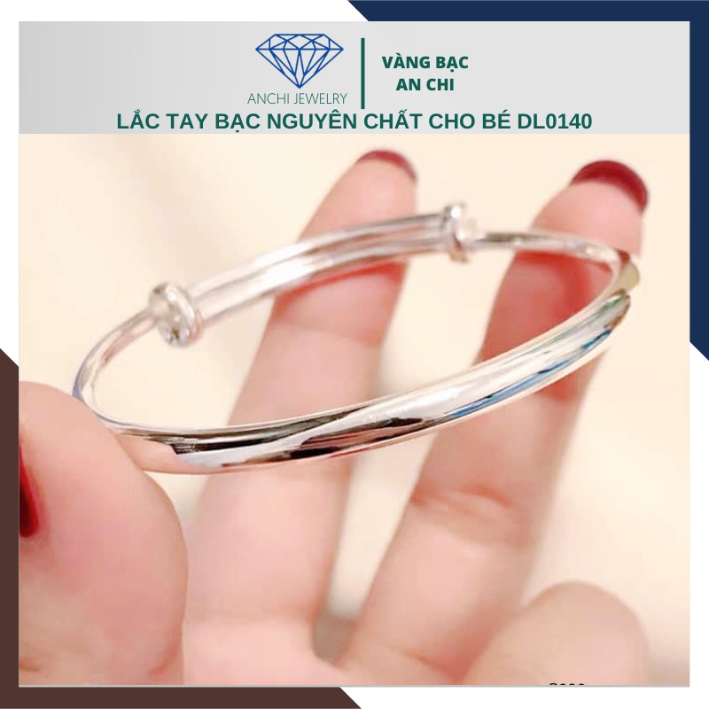Kiềng tay tròn trơn cho bé sơ sinh , chuẩn bạc ta - Anchi jewelry - TỰ CHỈNH SIZE