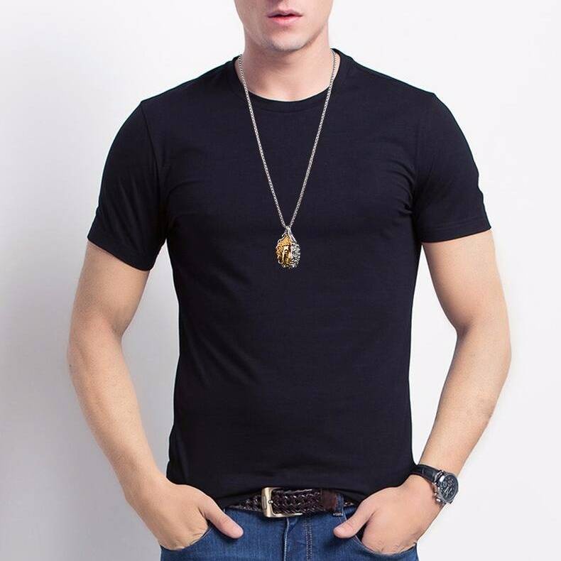 Dây Chuyền Thép Titan Mặt Hình Nửa Mặt Phật Phong Cách Hip Hop Cổ Điển Cho Nam