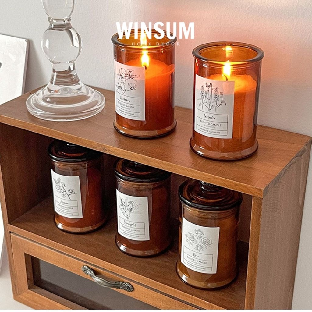 Nến thơm tinh dầu thiên nhiên lọ thuỷ tinh có nắp, decor Giáng sinh - winsum