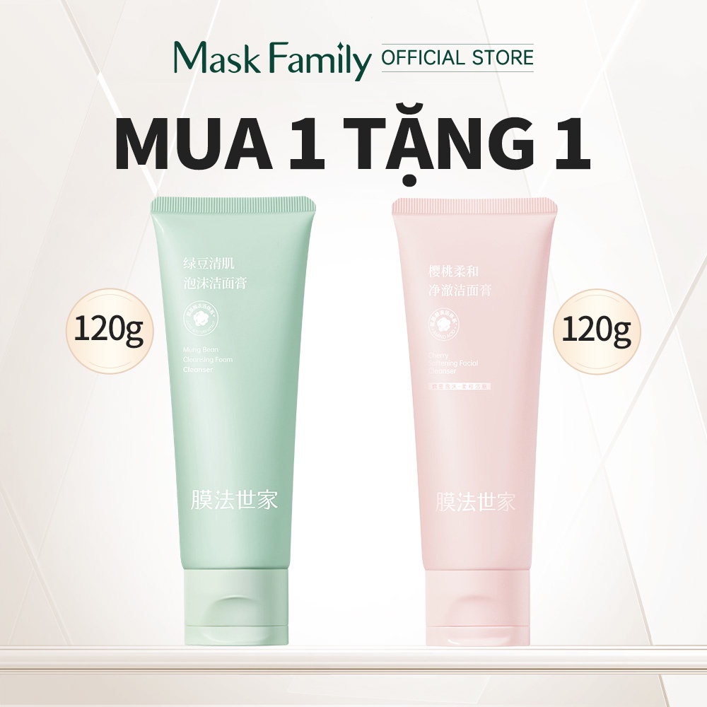 MASK FAMILY Amino acid Sữa rửa mặt tạo bọt cho da mụn dưỡng ẩm làm trắng da làm sạch lỗ chân lông sản phẩm chăm sóc da mặt 120g