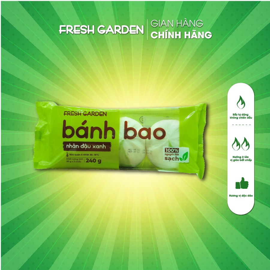 Bánh Bao Nhân Đậu Xanh FRESH GARDEN Vị Ngọt Nhẹ Không Béo Phù Hợp Với Người Ăn Chay Và Mặn 240g
