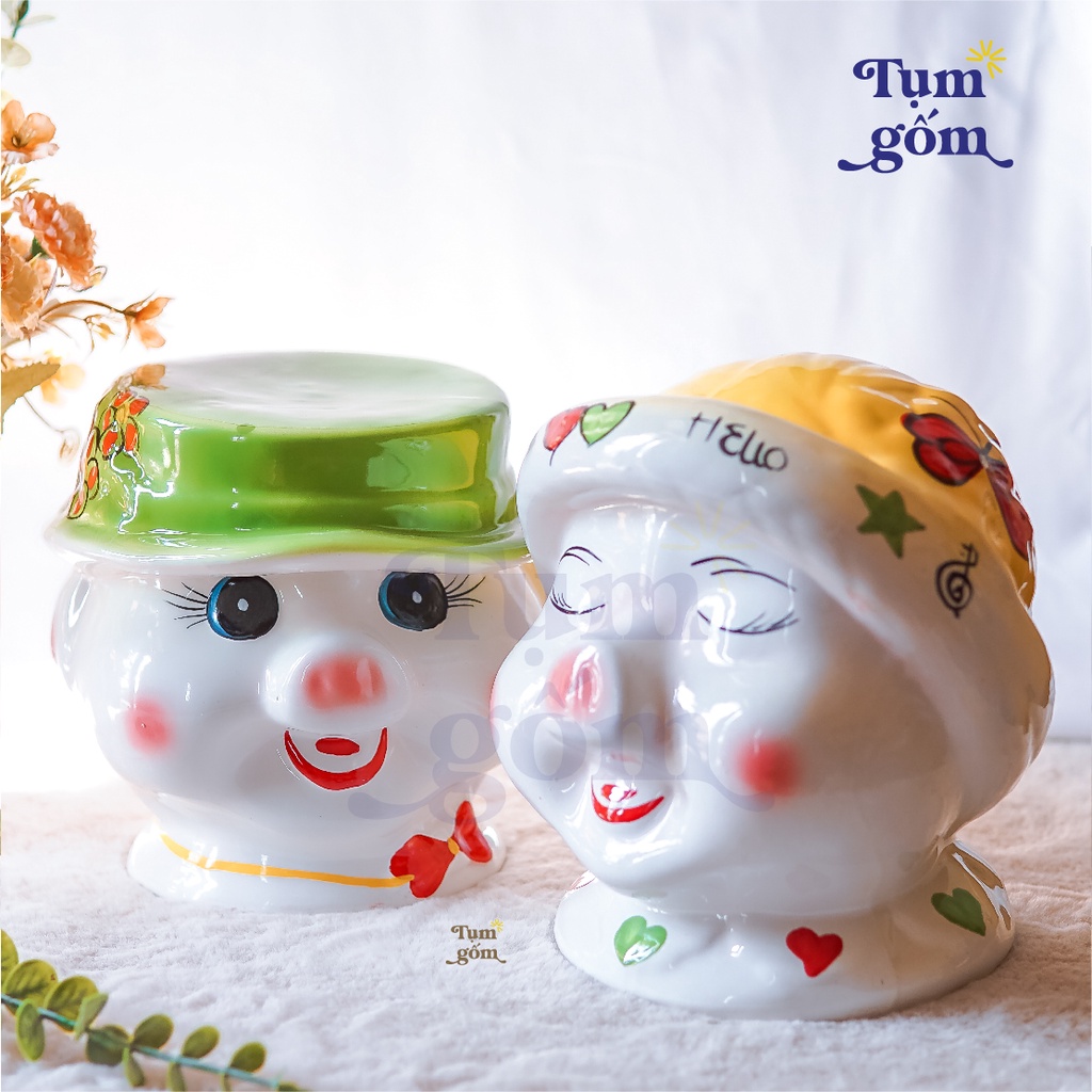 Heo Đất Tiết Kiệm Cho Bé, Lợn đất sứ đẹp BÁT TRÀNG, ống heo đựng tiền hình cô gái dễ thương