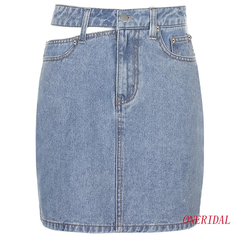 Chân váy jean Mini Lưng Cao Màu Trơn Phối Khóa Kéo Phong Cách Đường Phố Gợi Cảm Cho Nữ