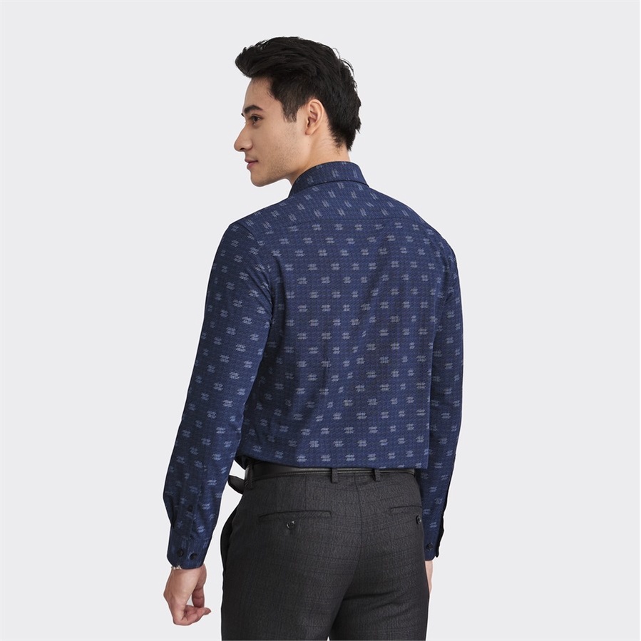 [ MỚI ] Áo sơ mi nam dài tay ARISTINO dáng Slim fit ôm vừa, họa tiết in trên nền xanh tím than nổi bật- ALS17002