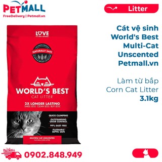 Cát vệ sinh World's Best Multi-Cat Unscented Cat Litter 3.1kg - Làm từ bắp - Corn Cat Litter Petmall