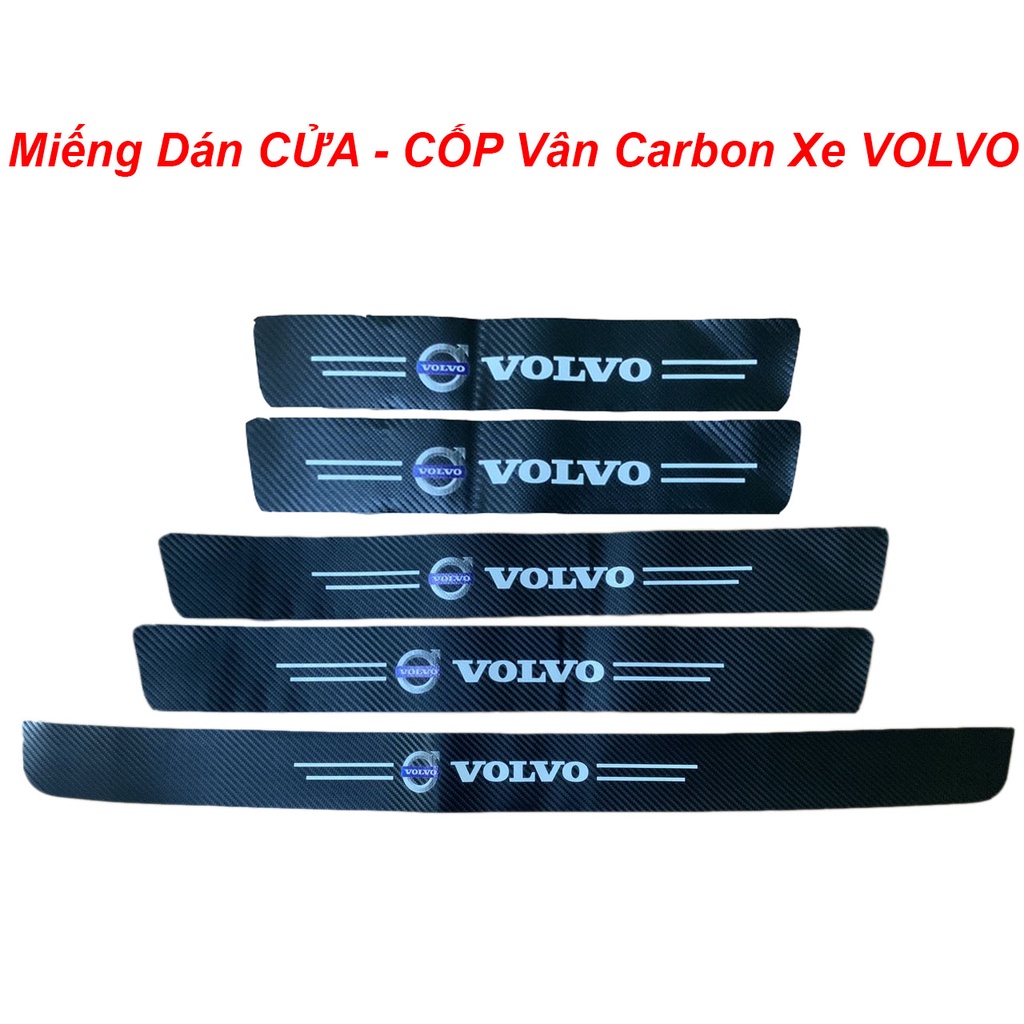 Nẹp Cửa Cốp Vân Carbon Chống Trầy Xước Trơn Trượt, Bảo Vệ Cửa Xe Ô Tô Có Logo Hãng Xe Volvo