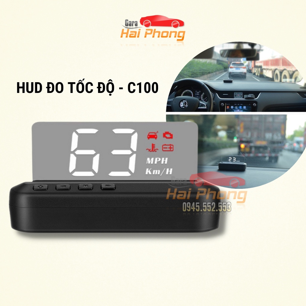 Thiết Bị Hiển Thị Tốc Độ Xe Lên Kính Lái C-HUD C100 Cực Nét Không Cần Dán Phim LED Không Sụt BH 12 Tháng