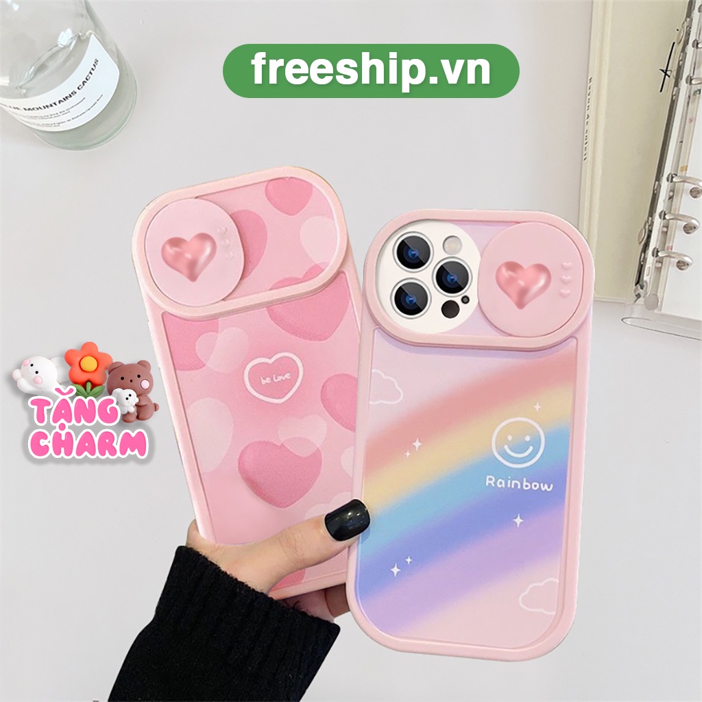 Ốp điện thoại iphone nắp trượt tròn tim be love cầu vồng 6/6splus/7/7plus/8/8plus/x/xs/11/12/13/14/pro/max/plus/promax