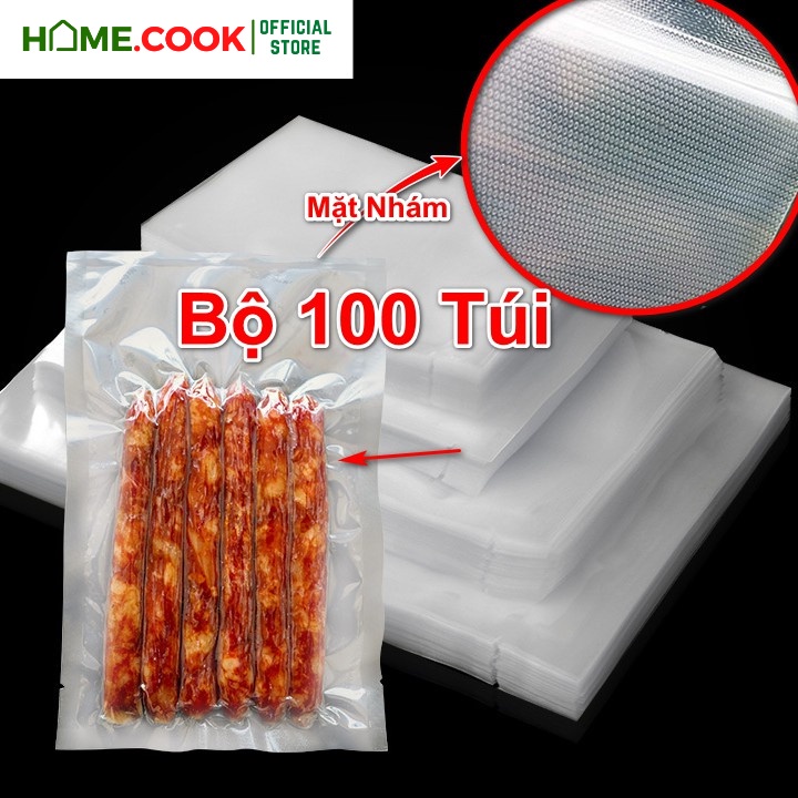 Túi Hút Chân Không Một Mặt Nhám Htg Dạng Bọc 100 Túi, Bịch Hút Ép Chân Không Thực Phẩm, Bao Bì Chuyên Dụng 1 Mặt Nhám