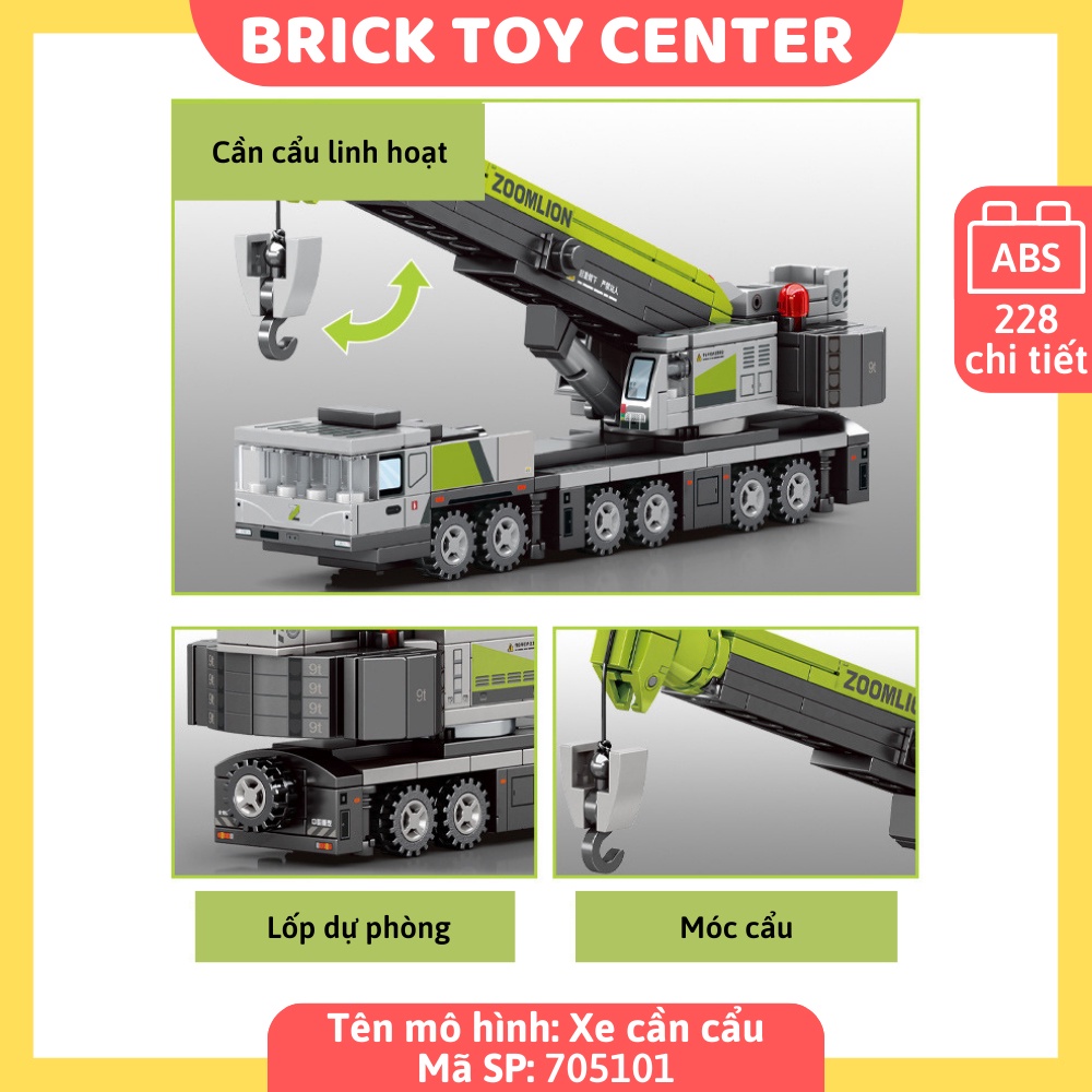 Đồ chơi lắp ráp xe công trường xây dựng cho bé mô hình xe trộn bê tông xe cần cần cẩu máy xúc máy ủi
