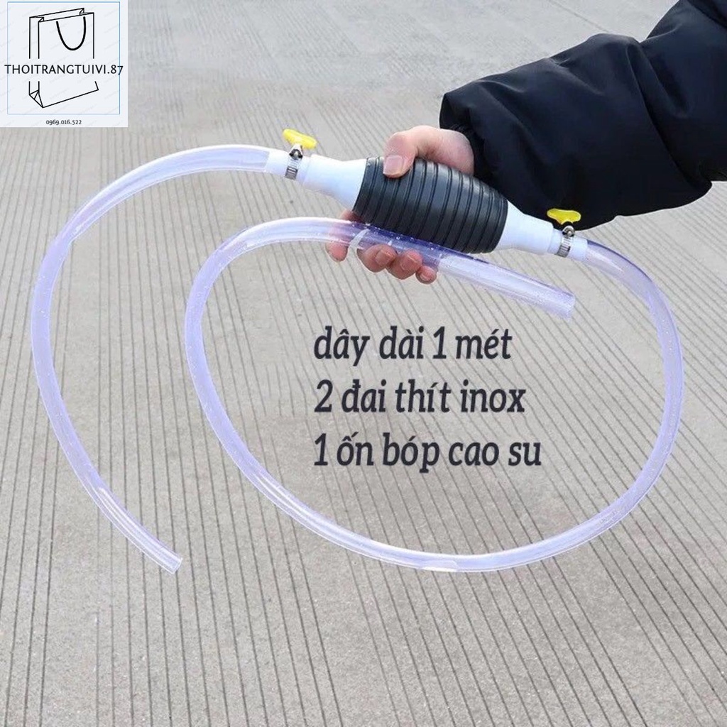 Dụng cụ bơm hút sang chiết xăng dầu rượu nước chất lỏng bóp tay - Ống hút nước bể cá thủy sinh (2m) .