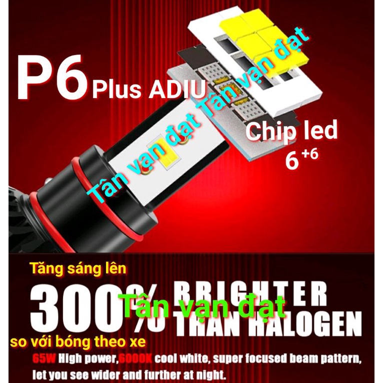 Bóng đèn pha bi cầu Led P6 plus ADIU 65W, T8 mắt ếch 70W, T2 Pro sáng rộng sáng mạnh chân H4 giá 1 bóng