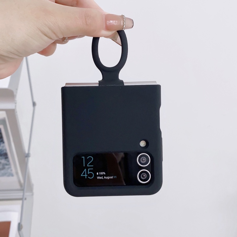Ốp Điện Thoại Silicone Màu Trơn Nắp Gập Có Vòng Nhẫn Từ Tính Cho Samsung Galaxy Z Flip 3 Flip 4 3