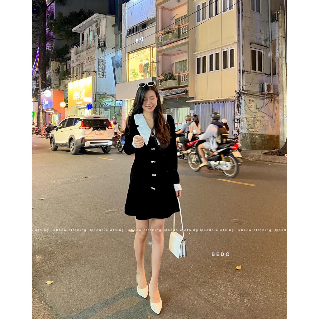 ĐẦM NHUNG ĐEN PHỐI TAFTA KHUY NƠ