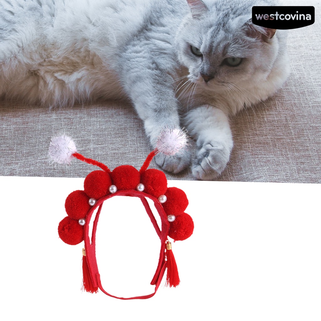 [COD]♘Mũ Lông Nhung Hóa Trang Mèo Thiết Kế Kiểu Opera Trung Hoa Trang Trí Tiệc Tùng Dành Cho Thú Cưng