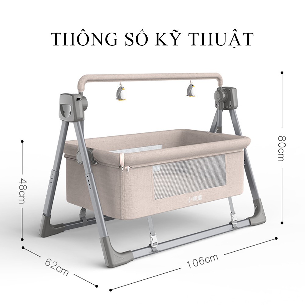Nôi Điện Em Bé, Nội Điện Cho Bé Điều Khiển Từ Xa Có Bluetooth 106*62*80cm Kèm Màn Và Phát Nhạc