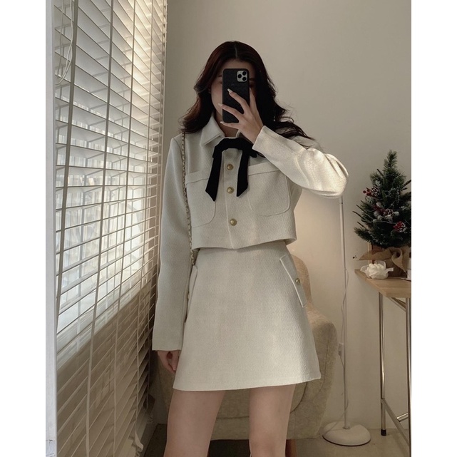 SET DẠ TEX CÚC ĐỒNG MIX NƠ CỔ”HAZIN”DIỆN TẾT XINH