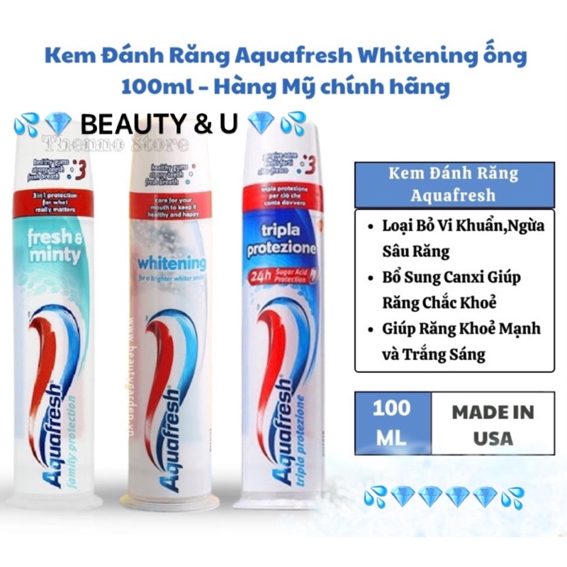 Usa kem đánh răng aquafresh toothpaste mỹ dạng ống 100ml - ảnh sản phẩm 1