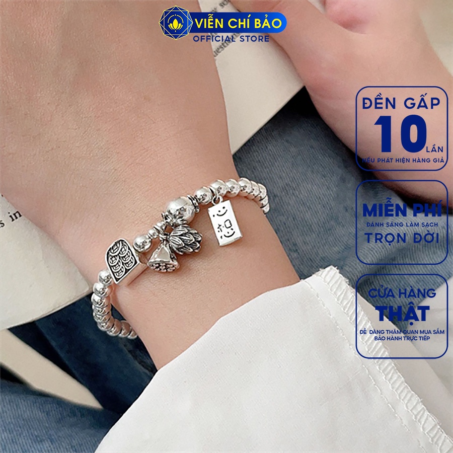 Lắc tay bạc nữ bi charm sen mix kim tiền chát liệu bạc 925 thời trang phụ kiện trang sức Viễn Chí Bảo L000384
