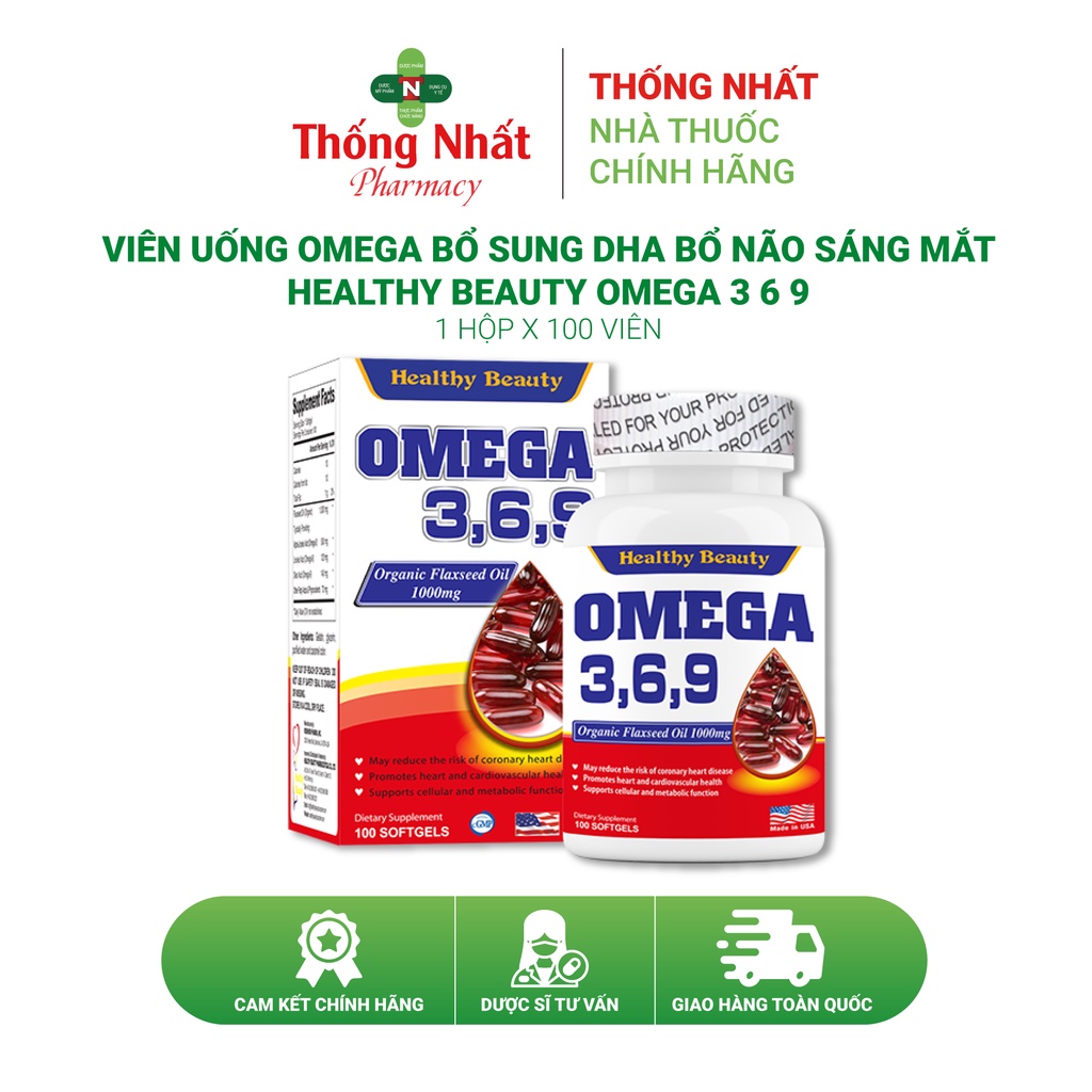 Viên uống Omega bổ sung DHA bổ não sáng mắt Healthy Beauty Omega 3 6 9 hộp 100 viên