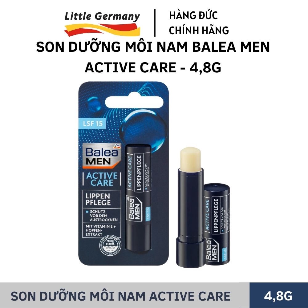 Son dưỡng môi không màu cho nam Balea Men Active Care - Dưỡng ẩm, chống nắng SPF15 - Hàng nội địa Đức