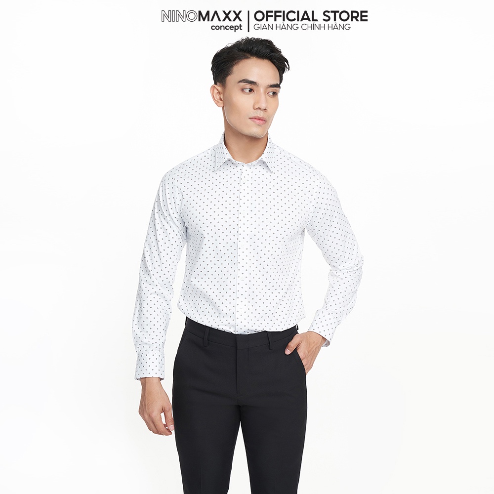 N&M Áo Sơ Mi Nam Vải sợi tre tay dài họa tiết slim fit 2208066