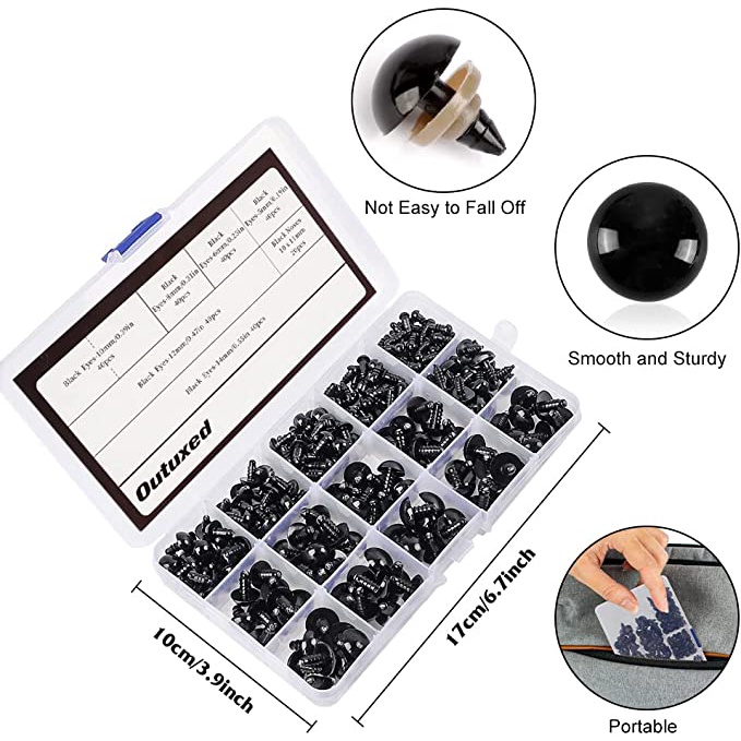 Set 100 Mắt Nhựa Tròn Màu Đen Gắn Đồ chơi nhồi bông DIY