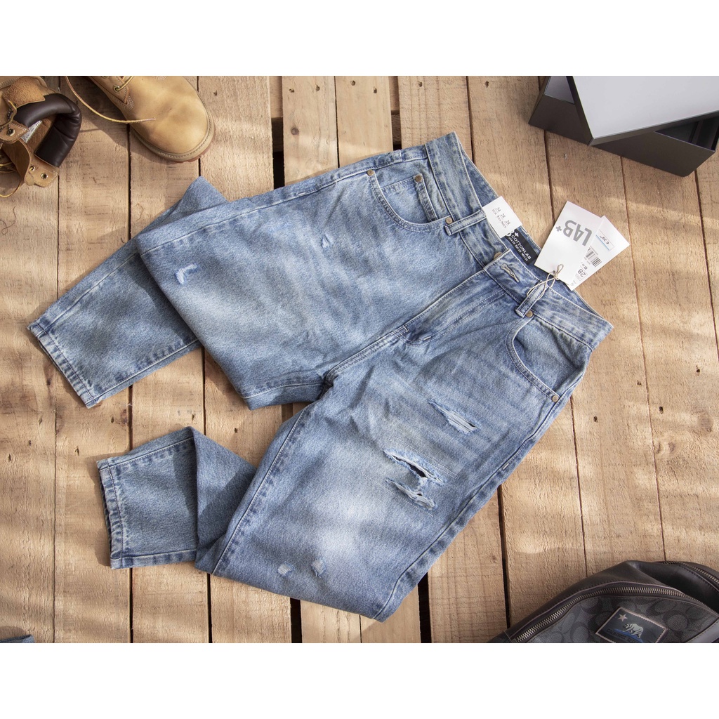 Quần Jean nam màu xanh rách fom baggy LAB221119