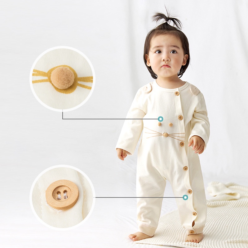 Babyfair. Áo liền quần cho bé dài tay ấm áp thân thiện với da Thân đường cong Đóng mở rộng Đáy dễ thương trẻ sơ sinh Trang phục mới biết đi