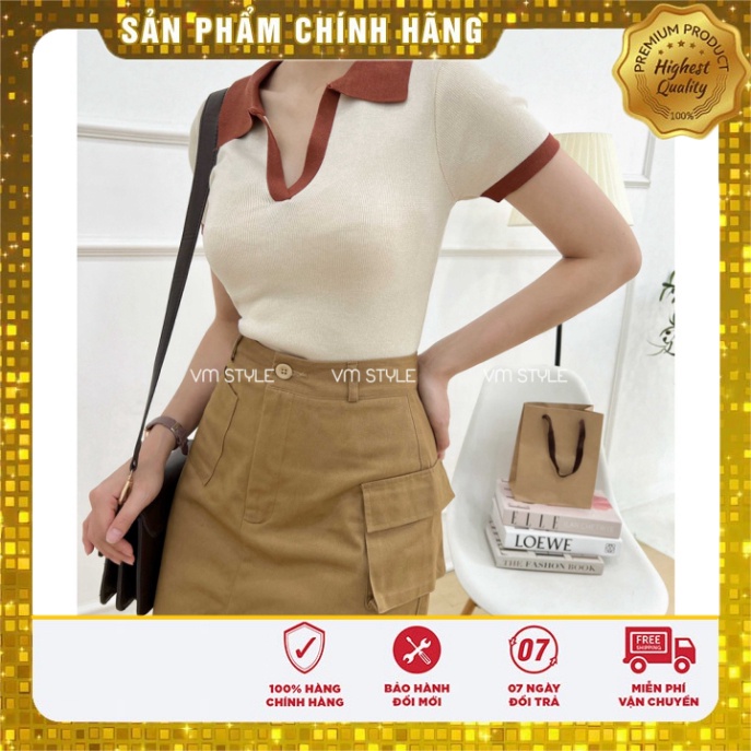 Áo len nữ VMSTYLE tay bó ngắn cổ bẹ viển màu trang điểm thu đông 28058 ALU00047