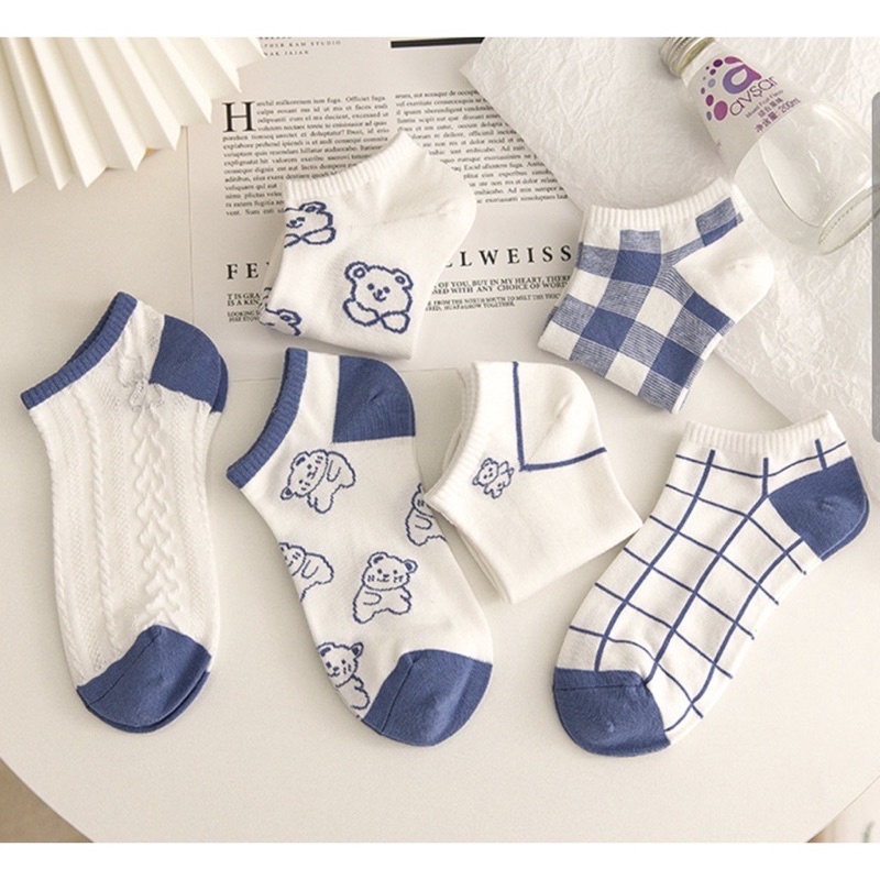 [Tonashoe] Tất Hoạ Tiết Xanh Caro V02