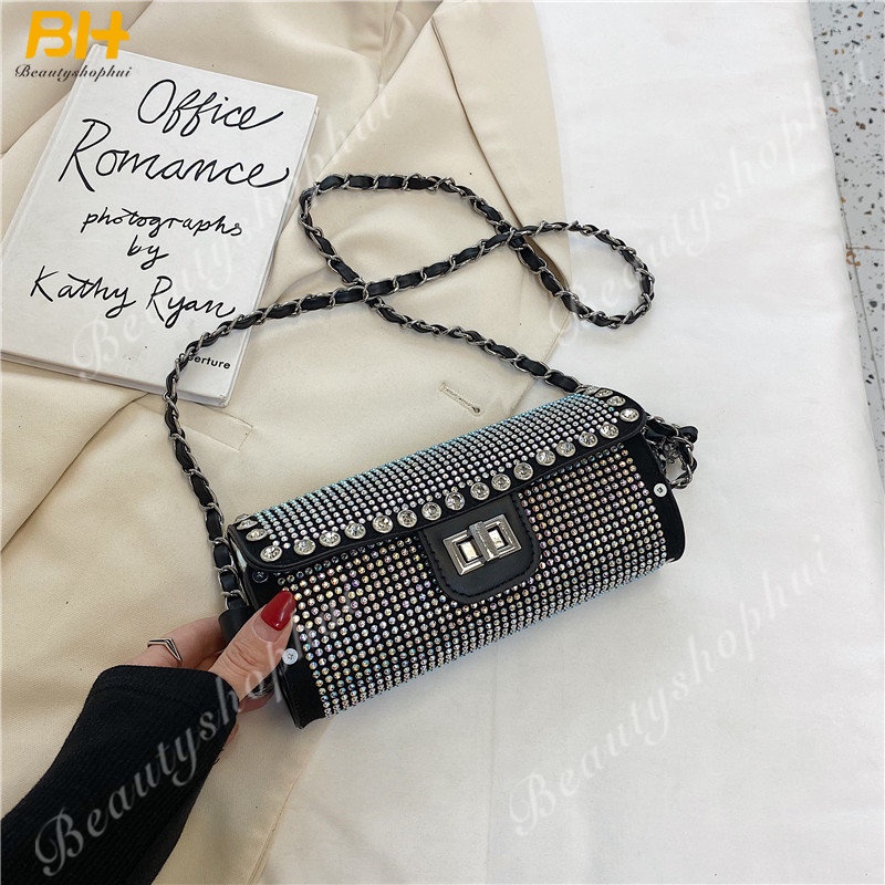 Túi đeo dưới cánh tay Đính Đá Phối Dây Xích Thời Trang 2022 Cho Nữ