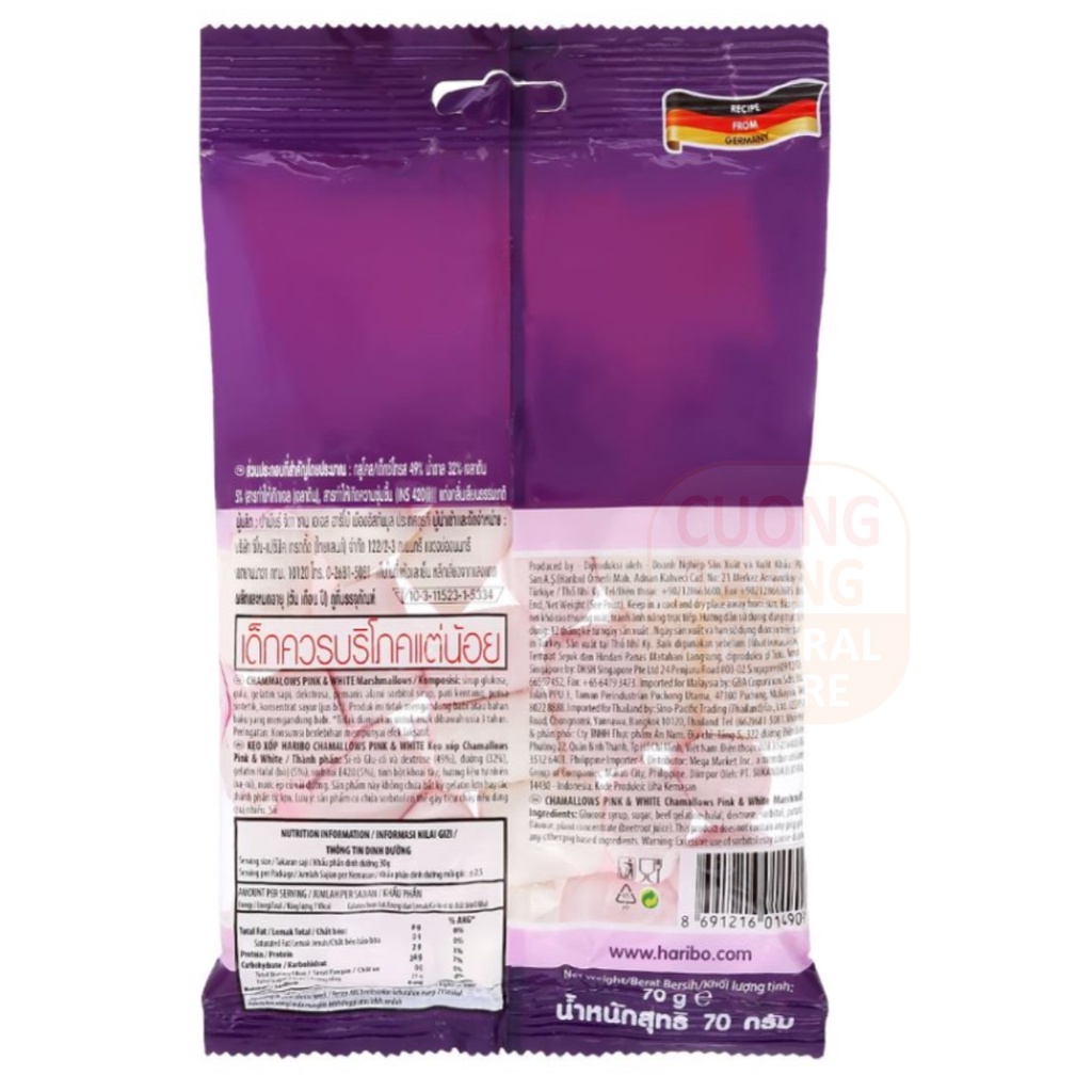 Kẹo xốp Haribo chamallows pink white 70g, 150g