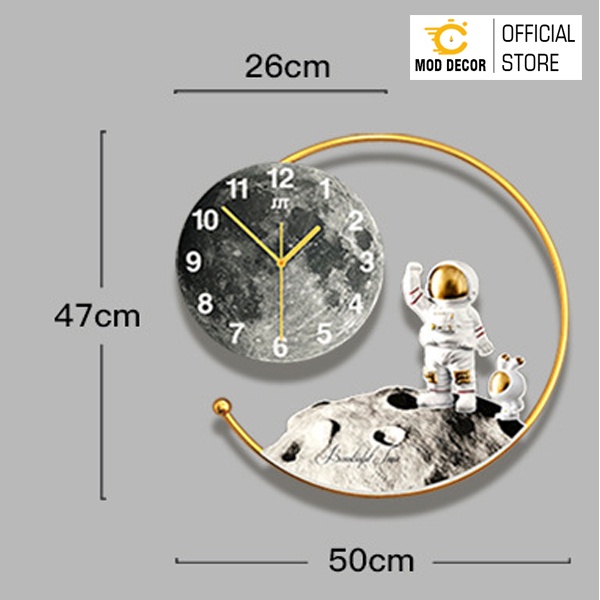 Đồng hồ treo tường trang trí có đèn, tráng gương MOD Decor PHI HÀNH GIA mã 21144, Lianzhang JJT