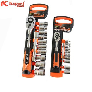 Bộ tuýp khẩu 12 chi tiết kapusi japan - bộ tay vặn kèm khẩu vặn ốc thép crv