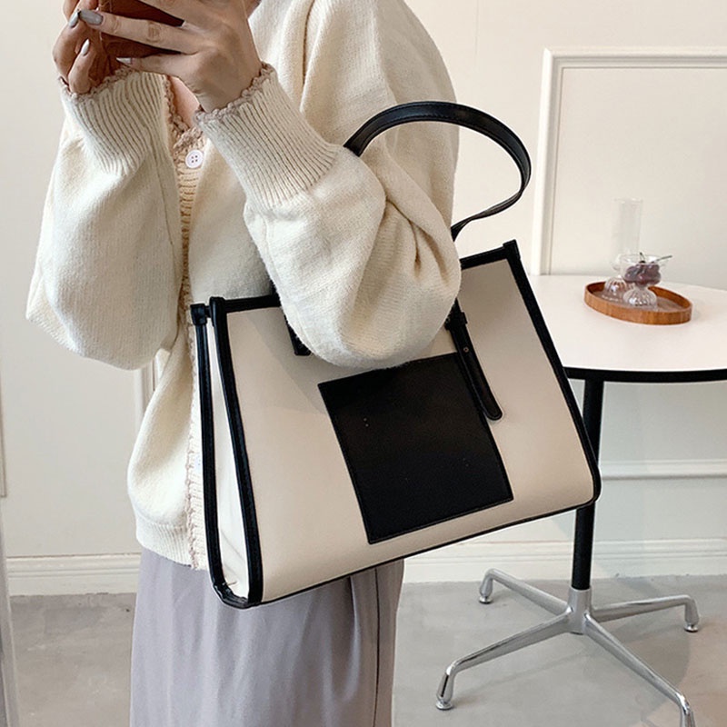 Mischa Túi Xách Da PU Đeo Vai Màu Tương Phản Phong Cách Phương Tây Đơn Giản