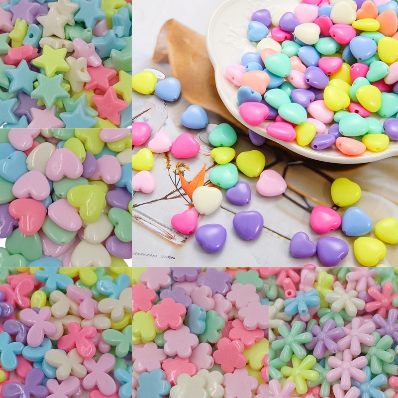 Set 20 Hạt Charm Hình Hoa / Trái Tim Nhiều Màu Sắc Dùng Làm Trang Sức DIY