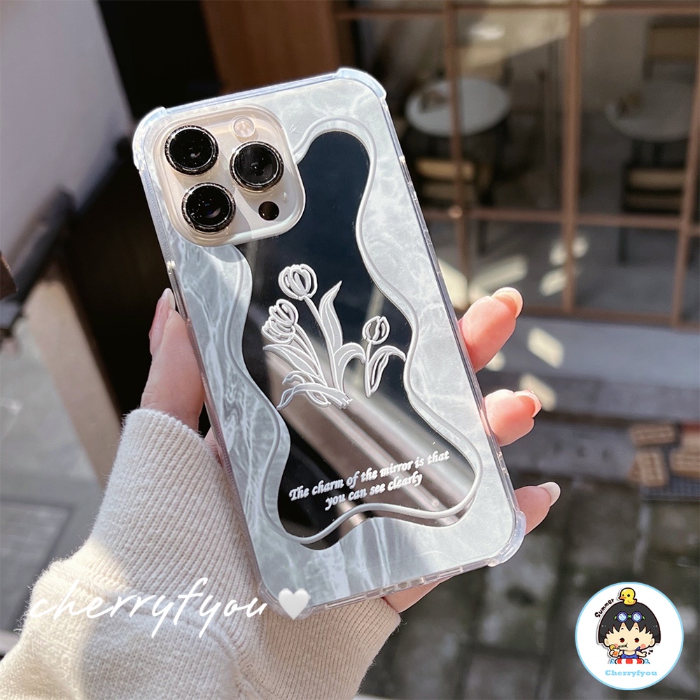 Ốp Điện Thoại Tpu Mềm Họa Tiết Hoa Tích Hợp Gương Trang Điểm Cho IPhone 11 12 13 14 Pro Max XS XR 7 8 Plus