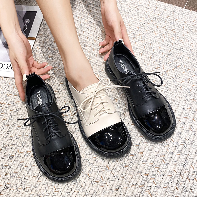 Giày Lười Da Mũi Tròn Phối Màu Thời Trang Xuân Thu 2023 Cho Nữ