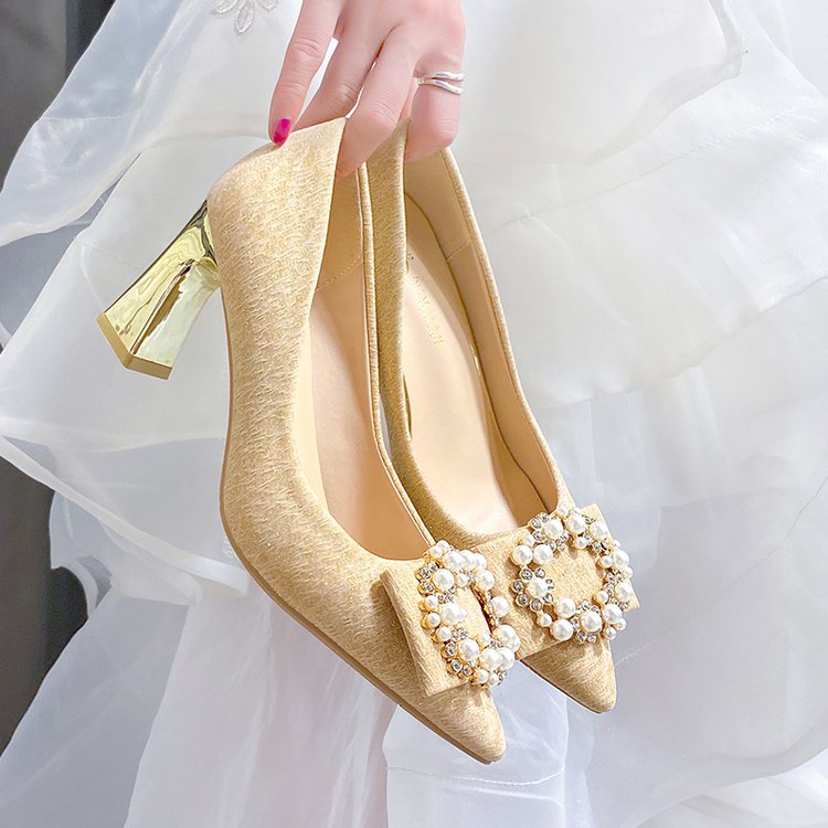 Giày Cao Gót Đính Ngọc Trai Thời Trang Dành Cho Cô Dâu