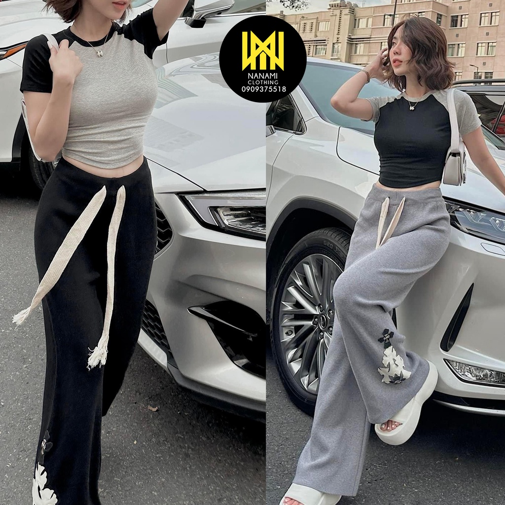 ( HÀNG CHUẨN ĐẸP ) Set áo thun ôm kèm quần suông ống rộng phối màu Nanami đơn giản trẻ trung xuống phố - ATNU077