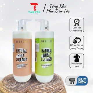 Cặp dầu gội xả ullkous natural wheat collagen 500ml x2