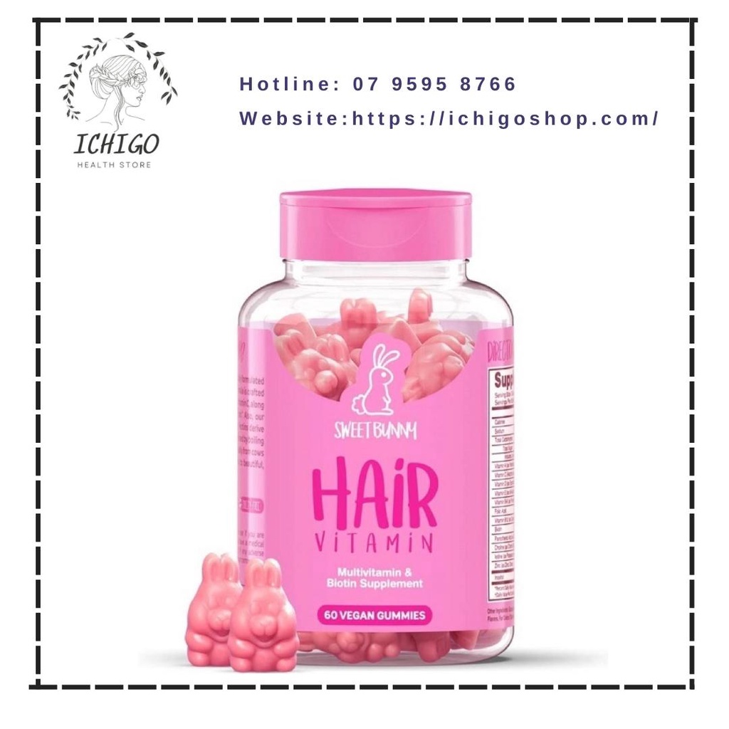 Kẹo Gấu Mọc Tóc Sweet Bunny Hare Hair Vitamines 60V Màu Hồng